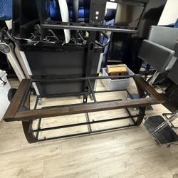Dark Wood TV Stand with Mount Attached and smoked glass shelves