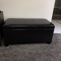 Dark Brown Leather Ottoman With Storage 