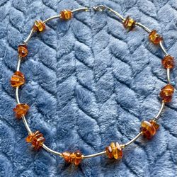 Like New Silver Necklace with Real Natural Baltic Amber-16"
