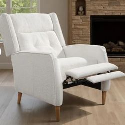 New Socloud Off White Polyester Accent Arm Recliner with Adjustable Backrest Boucle