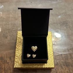 Gold heart nugget ring/earings