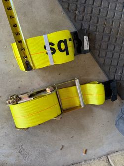 Yellow Ratchet Tie-Down Straps with J-Hooks