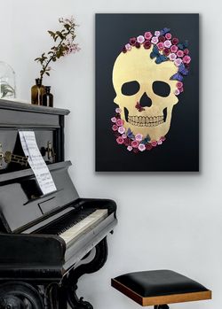 Gold Leaf Skull Art Painting 