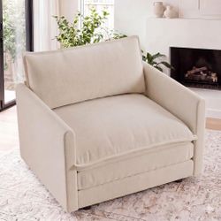Oversized Accent Chair, Single Seat Chenille Upholstered Comfy Cloud Sofa Armchair for Bedroom, Living Room, Beige