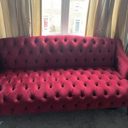 Red Velvet Tufted Sofa 