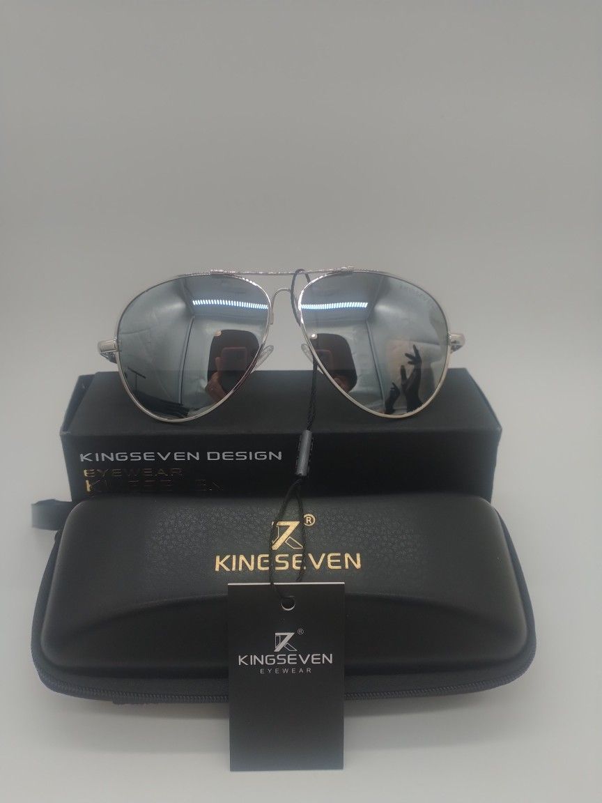 Unisex Kingseven Designer HD Polarized Mirrored Aviator Sunglasses Silver