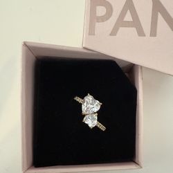 Pandora Double Heart Ring Gold Size 7.5