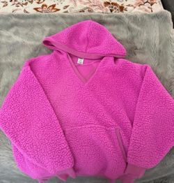 Pink Sherpa Fleece Pullover Hoodie