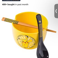 Pokemon Pikachu Ceramic Ramen Noodle Rice Bowl with Chopsticks and Spoon