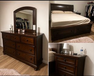 King size bed + dresser + mattress + nightstand