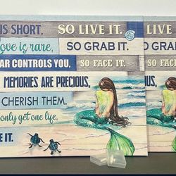 Mermaid and Sea Turtle Wall Art Inspirational Christian Quotes Paintings Canvas Bathroom Wall Decor Prints Modern Abstract Turtle Picture Decor 
