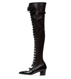 Black Patent Leather Over the Knee Lace Up Boot