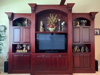 Massive 12’ Cherry Wood Entertainment Wall Unit – 9’4” Tall – Excellent Condition