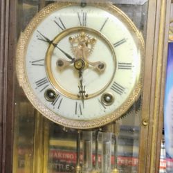Antique Ansonia Crystal Regulator Table Clock With Mercury Pendulum