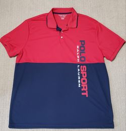 Polo Sport Men's Red and Navy Polo - Size XL