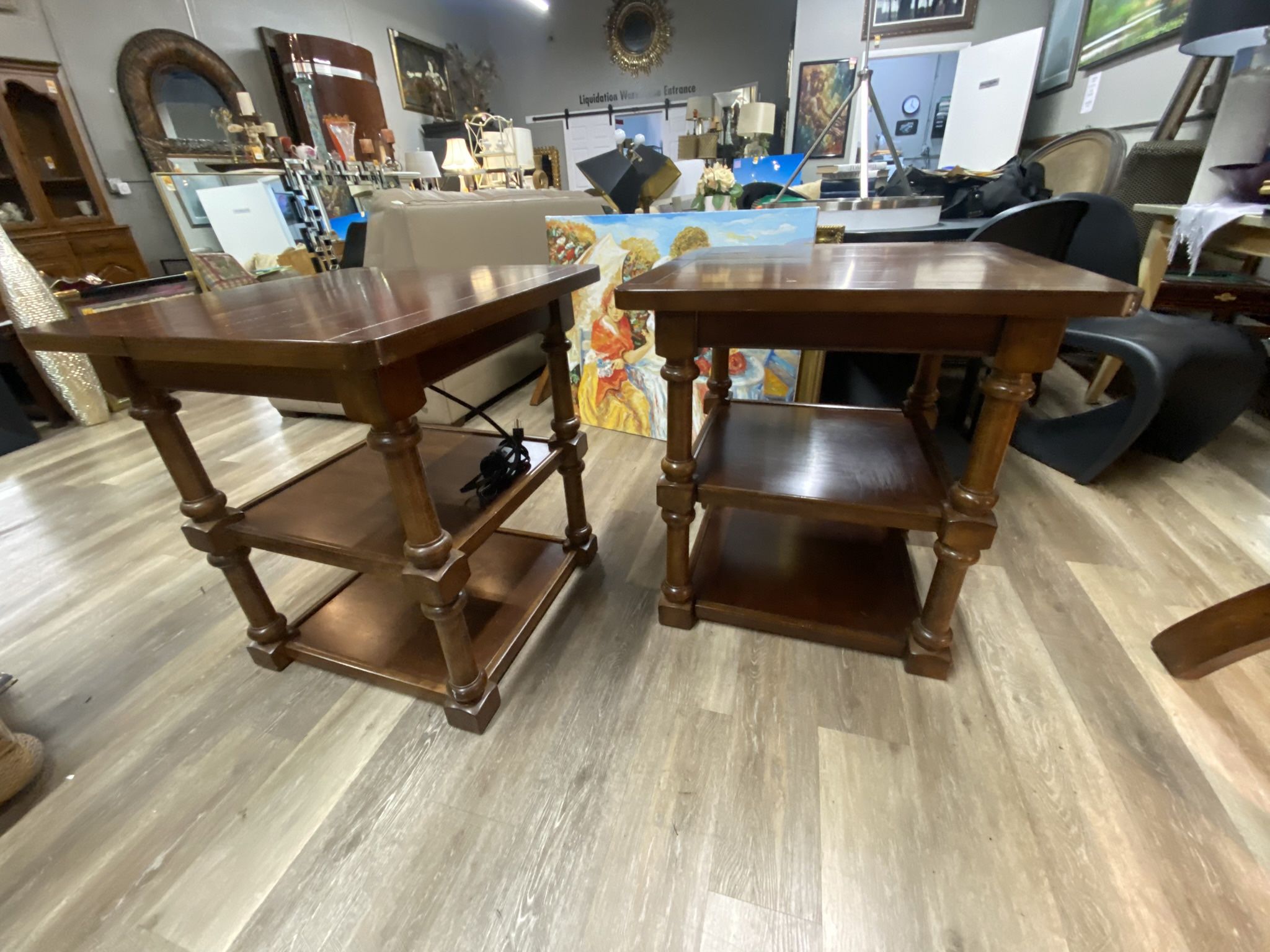 Set of Two End Tables with Outlets
