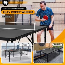 6x3ft Mid-Size Ping Pong Table Portable Table Tennis Table 2 Paddle 2 Balls Gray