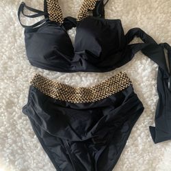 Gold & Black Sequined Swimsuit Size:M