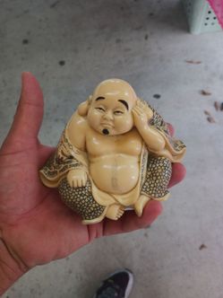 Rare Chinese Figurine Pensive Buddha Happy Hotei with Erotic Scene Feng Shui