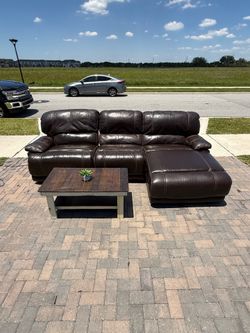 Leather Couch with Chaise - Delivery Available