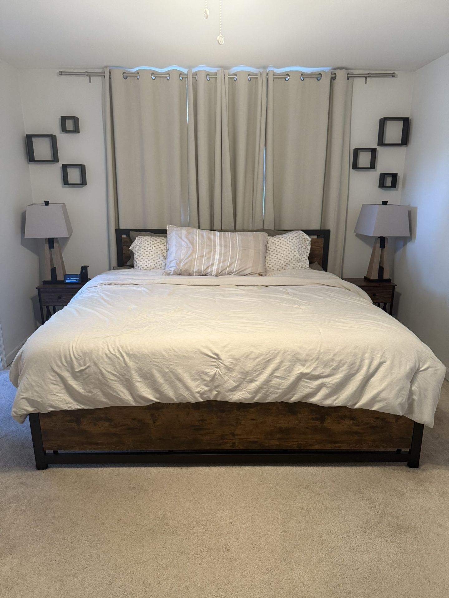 King Bedframe, Mattress, And Mattress Topper