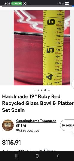 Hand Made Ruby Red And Gold  Recycled Glass Bowl And Platter Set