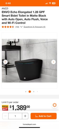 ANZZI ENVO Echo Elongated 1.28 GPF Smart Bidet Toilet in Matte Black with Auto Open, Auto Flush, Voice and Wi-Fi Control