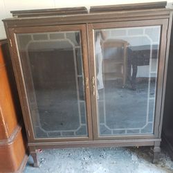 Vintage Wood And Glass Bookcase