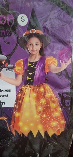 Girls Halloween Witch Costume with Hat Size S