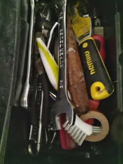 Assorted tools with tool bag and small box
