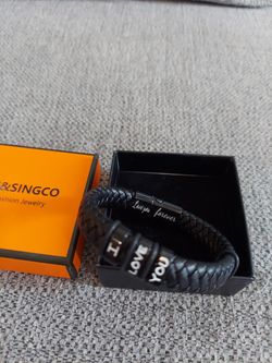 I Love You Black Leather Bracelet 