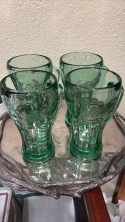 Set of 4 Vintage libbey  Coca Cola coke logo heavy green glass mug with handle