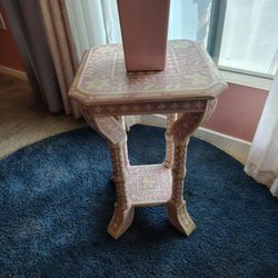 Pink  Bone Inlay Side Table