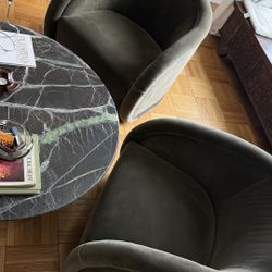 Crate & Barrel Medoc Green Velvet Swivel Chairs (Set of 2)