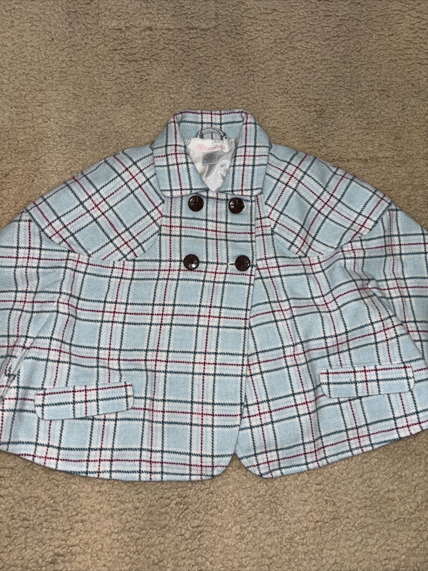 Janie And Jack Toddler Girl 4T-5T Plaid Poncho Blue