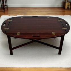 Vintage Mahogany Butler Oval Coffee Table w/ Flip-Up Handles