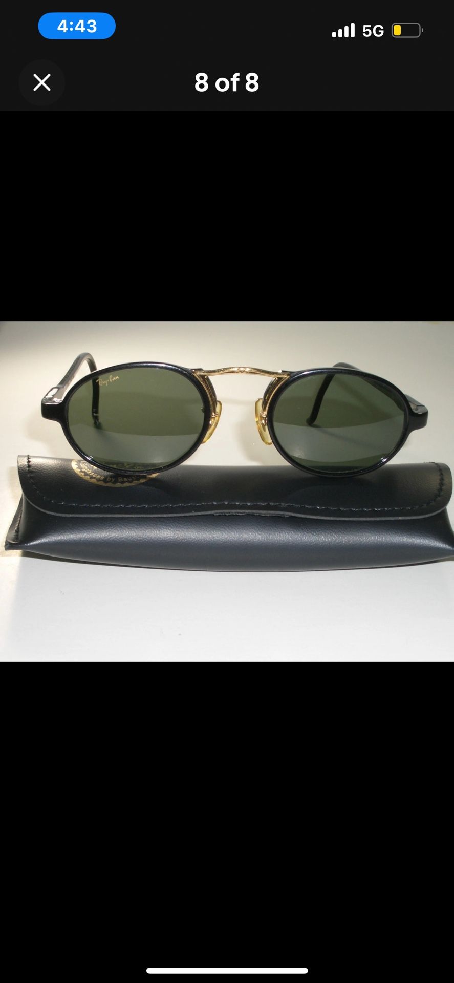 VINTAGE B&L RAY BAN W1745 CHEYENNE III BLACK/GOLD G15 OVAL SUNGLASSES MINT
