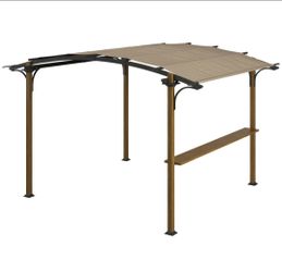 Outsunny 12' x 10' Outdoor Pergola with Bar Counter, Sun Shade Canopy, Aluminum and Steel Frame for Backyard