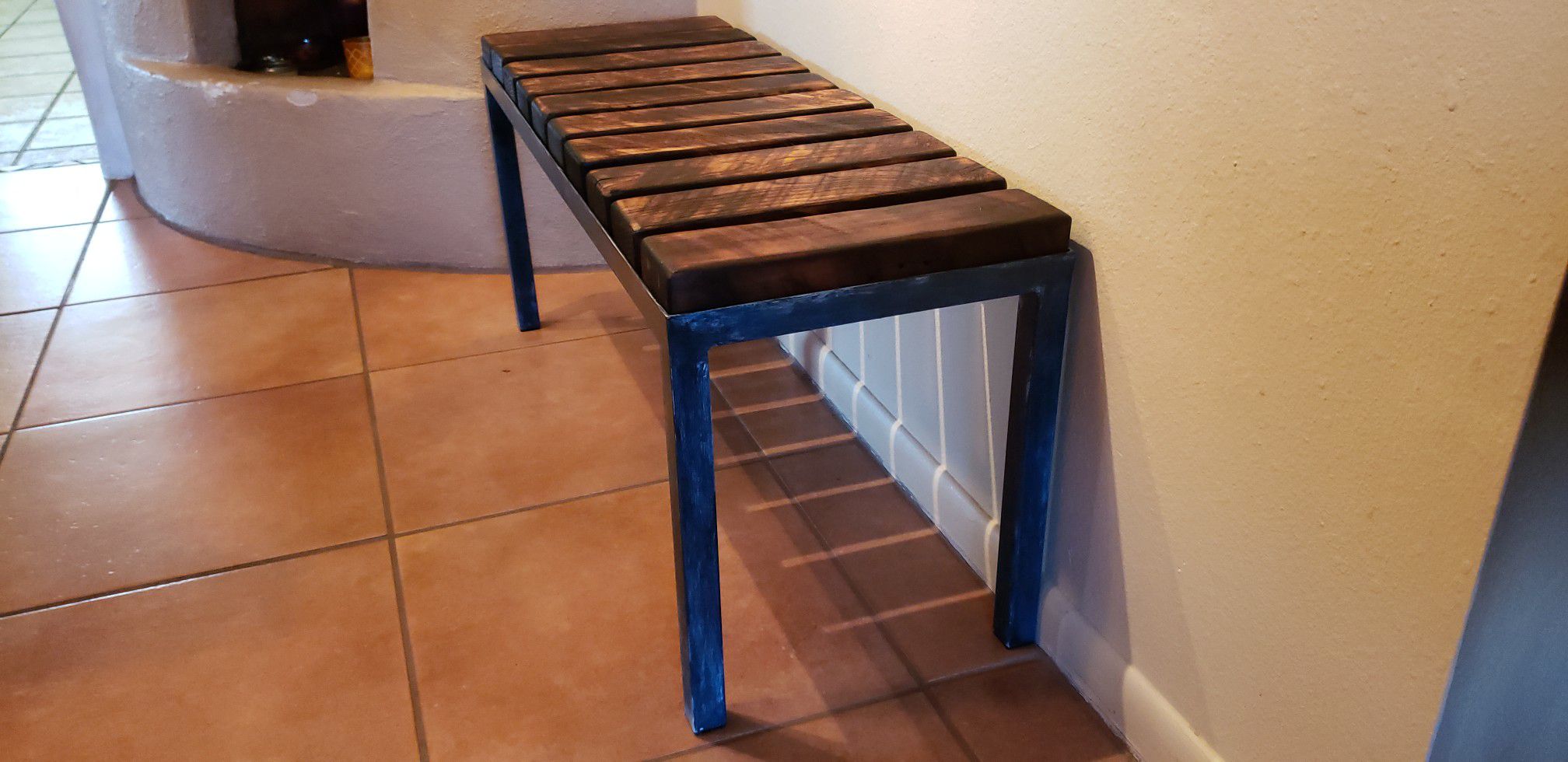 Reclaimed Wood and Metal Bench