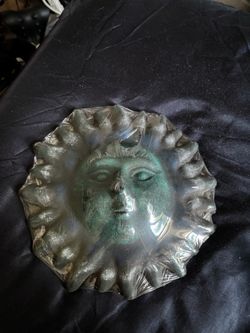 Vintage glazed ceramic sun face plaque