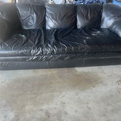 Large  Black Leather Sofa