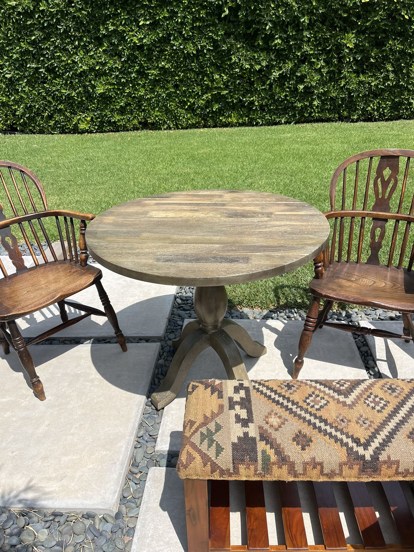 Small Wood Bistro Table And Antique Chairs