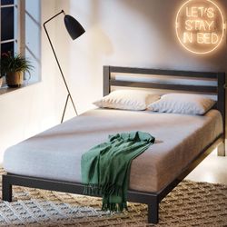 Metal Platform Bed Frame with Headboard, Wood Slat Support, No Box Spring Needed, Easy Assembly, King, Black