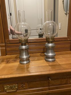 Vintage Pewter Brass Modulator Plume & Atwood Oil Lamp