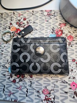 Coach Signature Op Art Card Case Keychain Wallet