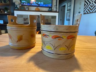 Pair of Italian Hand-Painted Wooden Pails