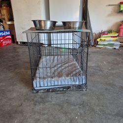 Practically New Dog Kennel wbed, mat and Bowls