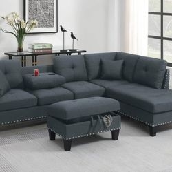 BRAND NEW 3PC SECTIONAL SOFA SET WITH OTTOMAN AND ACCENT PILLOWS INCLUDED $379