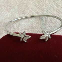 Solid Sterling Silver 925 Leaf  Bangle Bracelet 