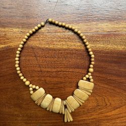 Vintage Blond Wood Bead Necklace 